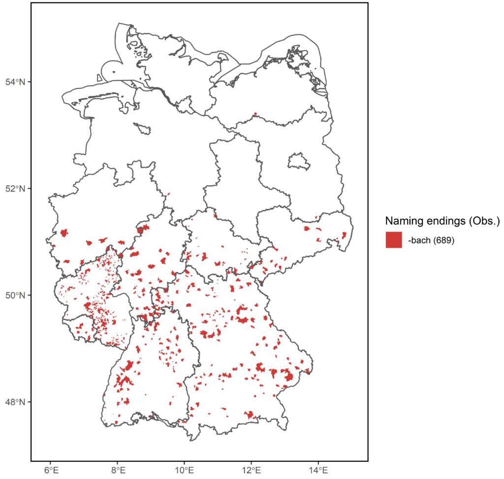 Mapping municipalities with ending bach.